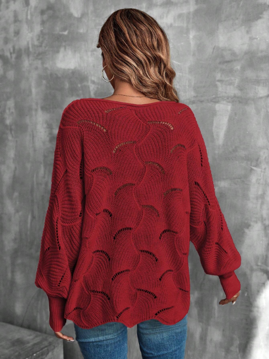 LUNE Batwing Sleeve Pointelle Knit Sweater