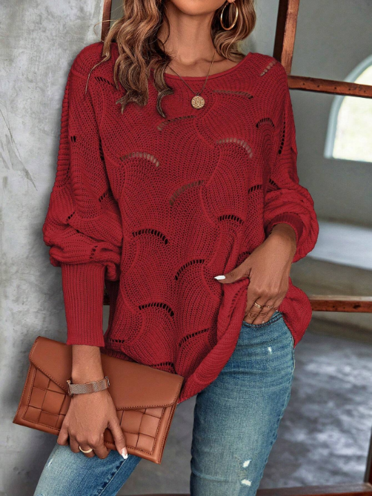 LUNE Batwing Sleeve Pointelle Knit Sweater