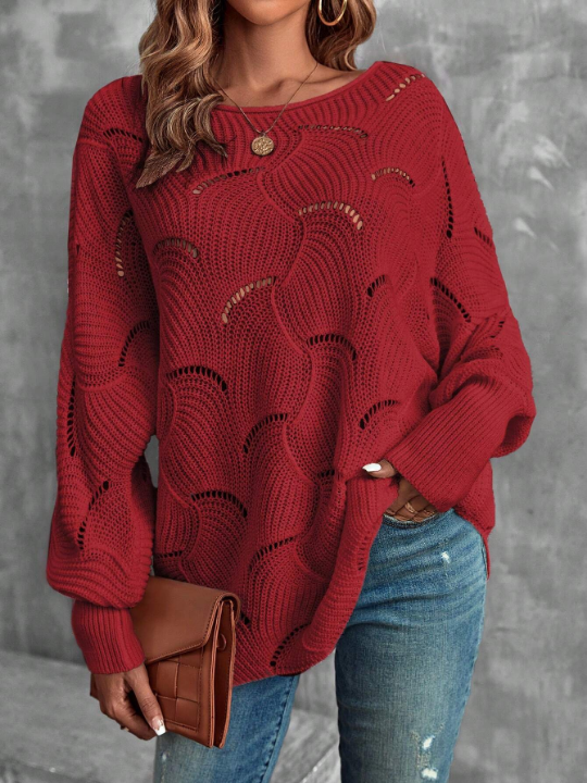 LUNE Batwing Sleeve Pointelle Knit Sweater