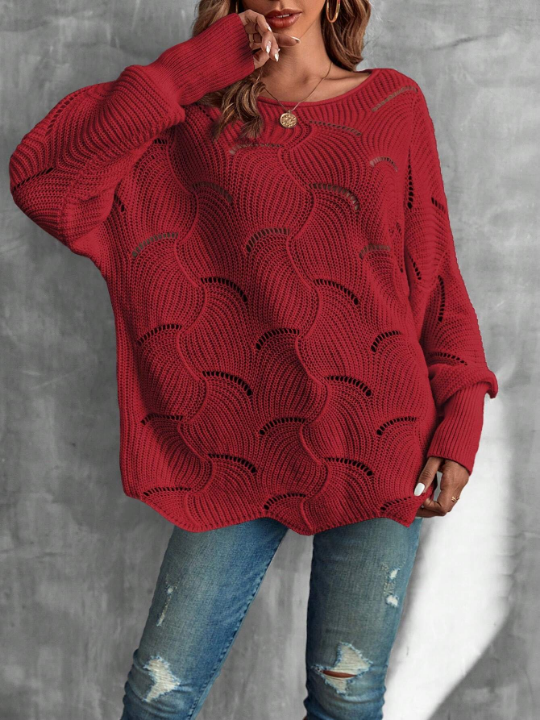 LUNE Batwing Sleeve Pointelle Knit Sweater