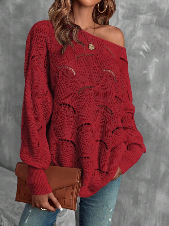 LUNE Batwing Sleeve Pointelle Knit Sweater