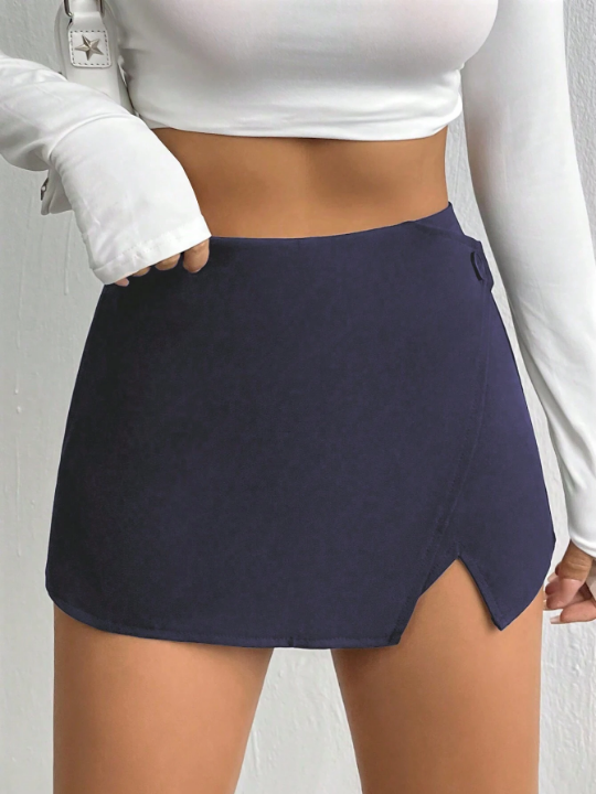 Solid Split Hem Skort