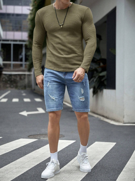 Manfinity Homme Men Solid Waffle Knit Tee