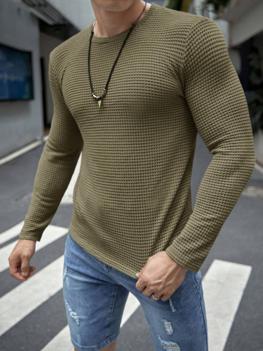 Manfinity Homme Men Solid Waffle Knit Tee