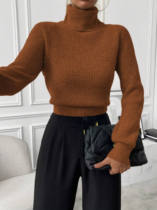 Essnce Turtleneck Ribbed Knit Sweater