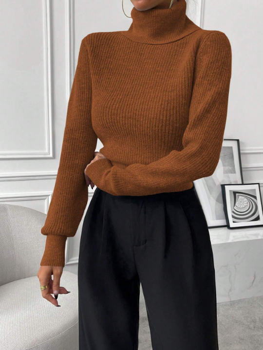 Essnce Turtleneck Ribbed Knit Sweater