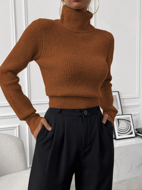 Essnce Turtleneck Ribbed Knit Sweater