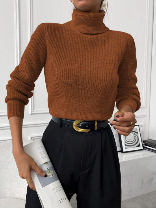 Essnce Turtleneck Ribbed Knit Sweater