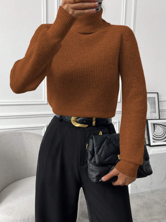 Essnce Turtleneck Ribbed Knit Sweater