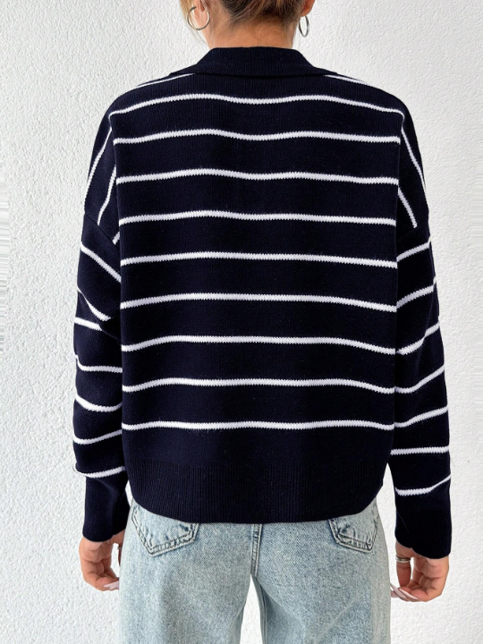 Striped Pattern Drop Shoulder Sweater