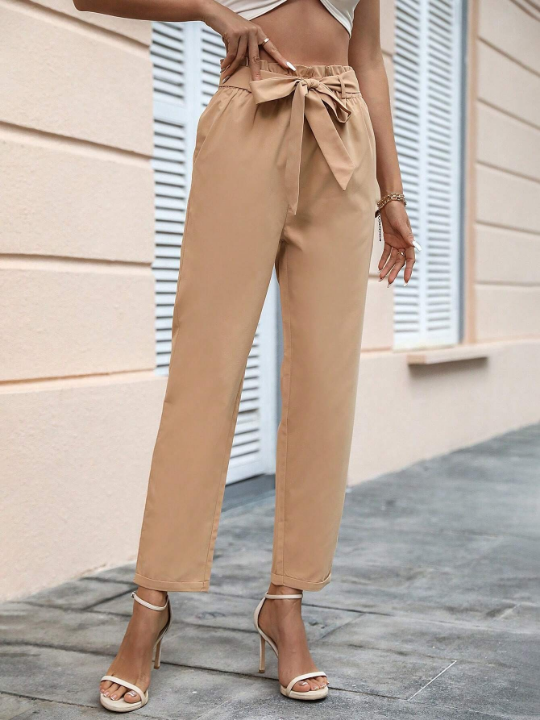 Essnce Paperbag Waist Belted Straight Leg Pants