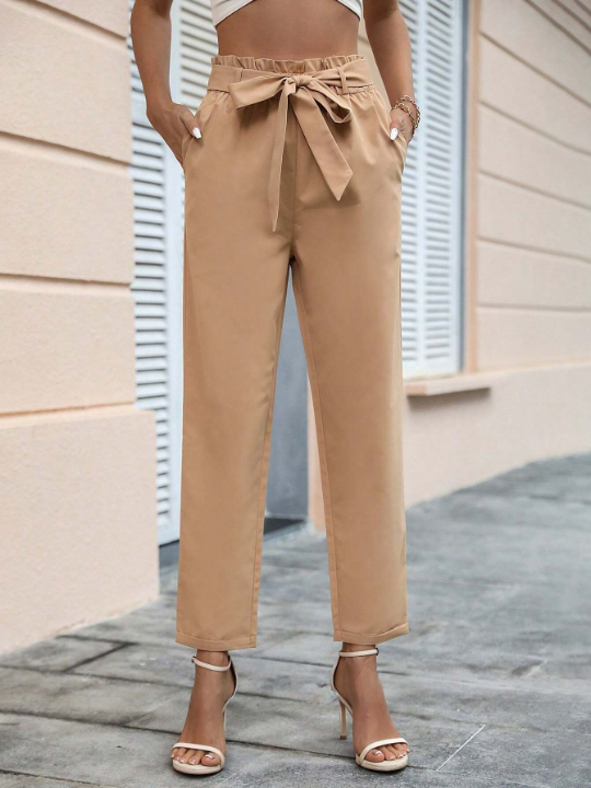 Essnce Paperbag Waist Belted Straight Leg Pants