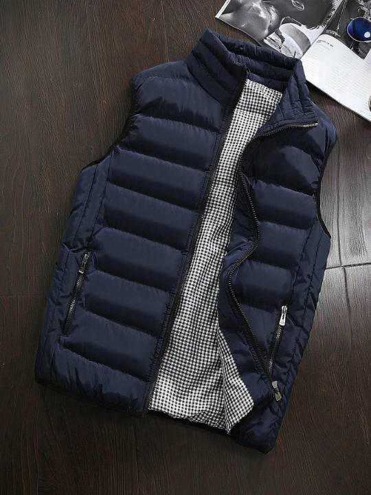 Manfinity Homme Men Slant Pocket Zip Up Vest Winter Coat