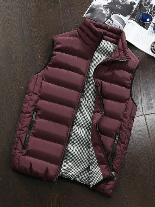 Manfinity Homme Men Gingham Lined Zip Up Puffer Vest Coat