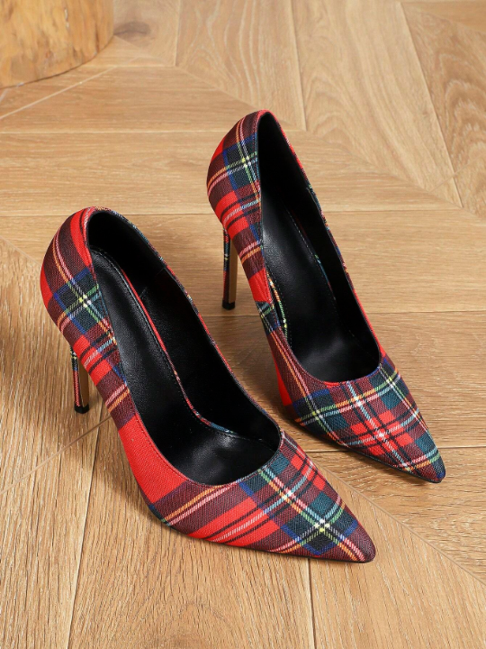 Sexy Multicolor Plaid Pattern Evening High Heel Pumps