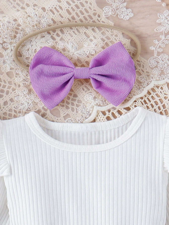 Baby Girl Ruffle Trim Tee & Bow Front Skirt & Headband