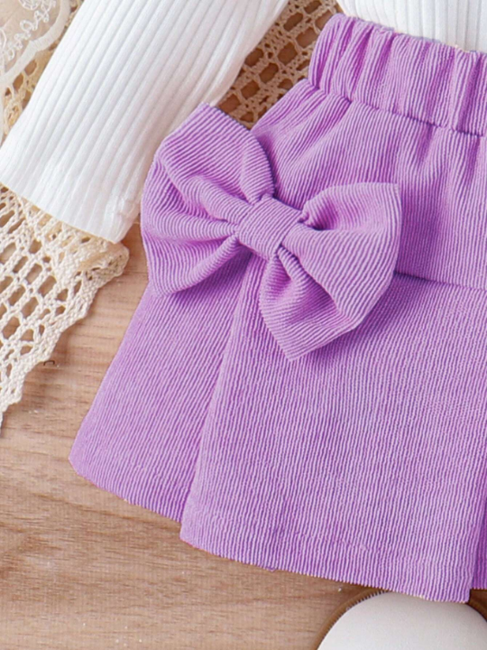 Baby Girl Ruffle Trim Tee & Bow Front Skirt & Headband