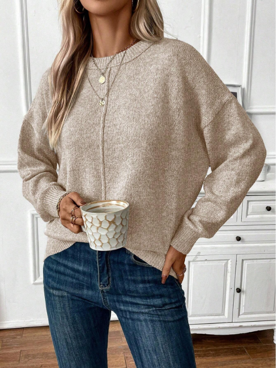 Frenchy Solid Drop Shoulder Sweater