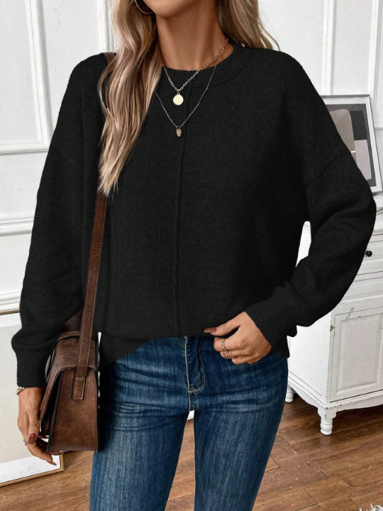 Frenchy Solid Drop Shoulder Sweater