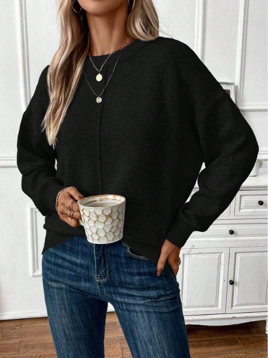 Frenchy Solid Drop Shoulder Sweater