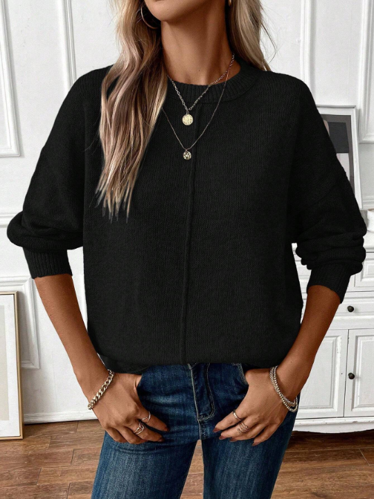 Frenchy Solid Drop Shoulder Sweater