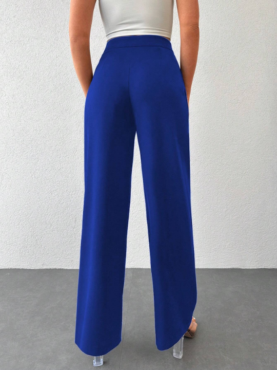 Solid Color Pleated Loose-fit Pants