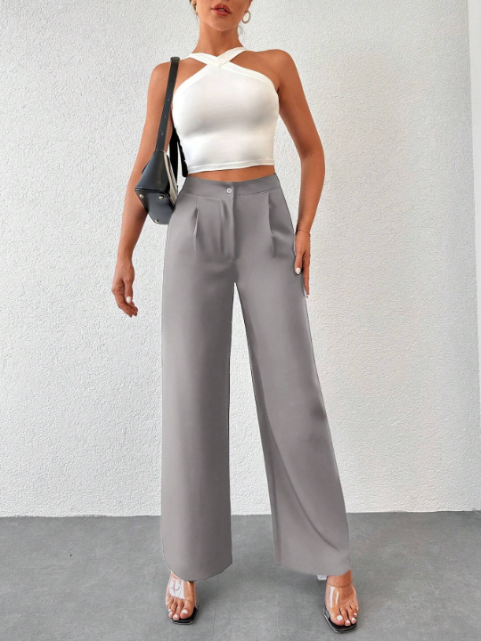 High Waist Plicated Detail Wide Leg Pants