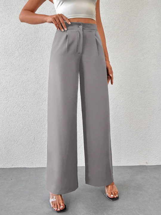 High Waist Plicated Detail Wide Leg Pants