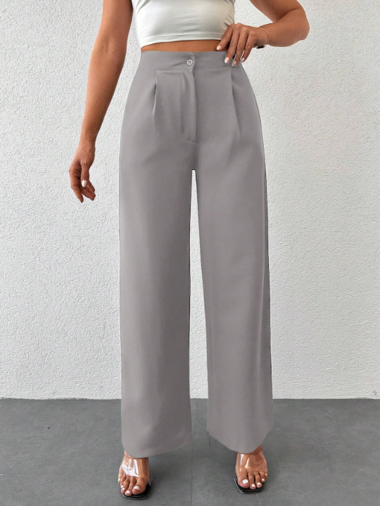 High Waist Plicated Detail Wide Leg Pants