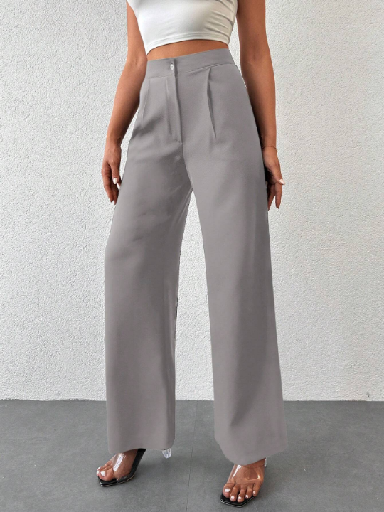 High Waist Plicated Detail Wide Leg Pants