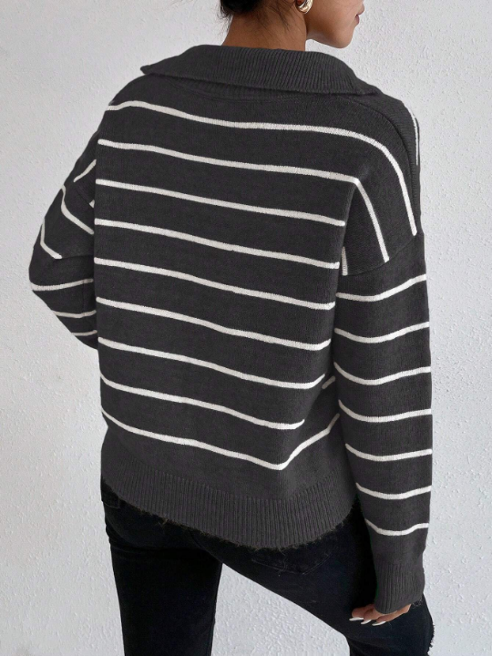 Frenchy Striped Pattern Drop Shoulder Sweater