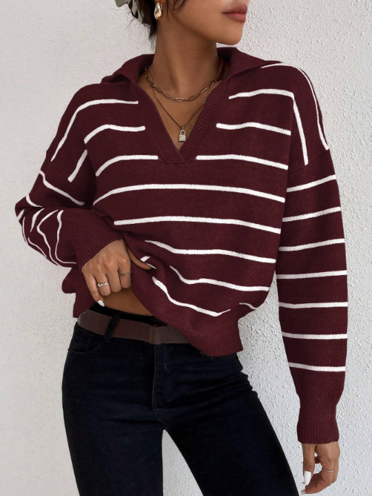 Frenchy Striped Pattern Drop Shoulder Sweater