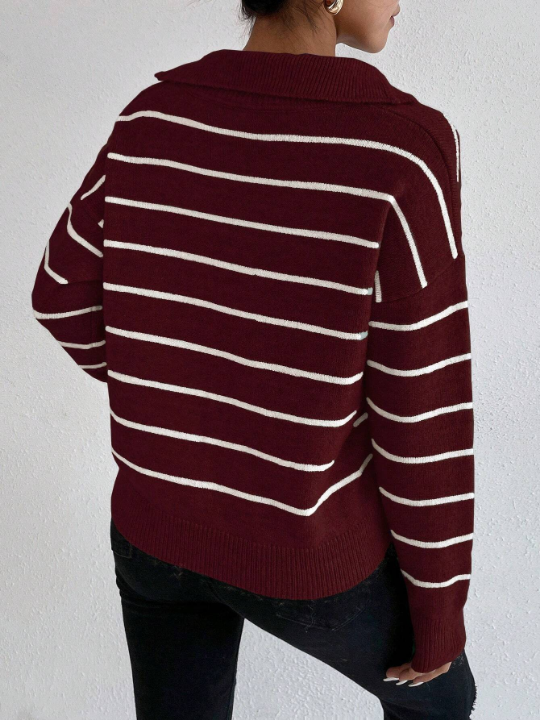 Frenchy Striped Pattern Drop Shoulder Sweater