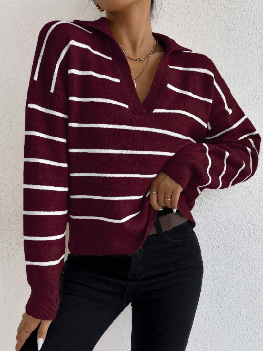 Frenchy Striped Pattern Drop Shoulder Sweater