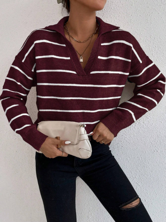 Frenchy Striped Pattern Drop Shoulder Sweater