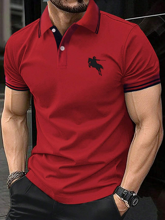 Manfinity Men Horse Graphic Contrast Trim Polo Shirt