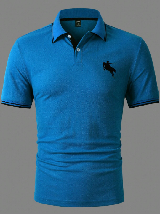 Manfinity Men Horse Print Striped Trim Polo Shirt