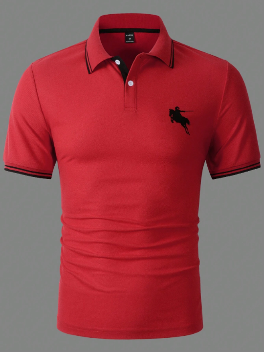 Manfinity Men Horse Graphic Contrast Trim Polo Shirt