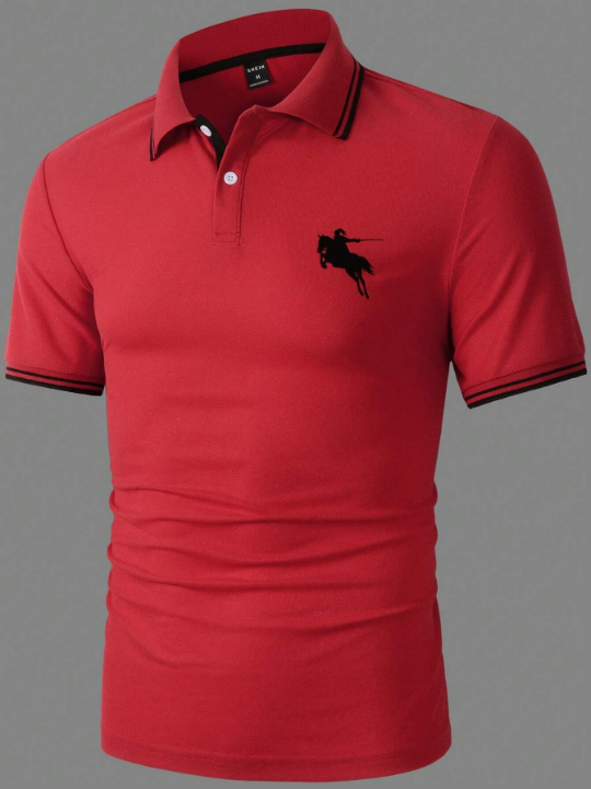 Manfinity Men Horse Graphic Contrast Trim Polo Shirt