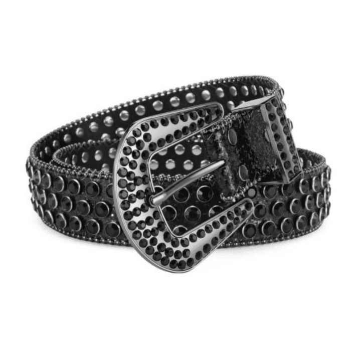 1pc Black Punk Rock Y2k Style Studded Rhinestone Denim Belt For Women Street