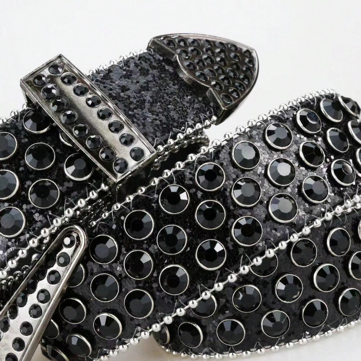 1pc Black Punk Rock Y2k Style Studded Rhinestone Denim Belt For Women Street