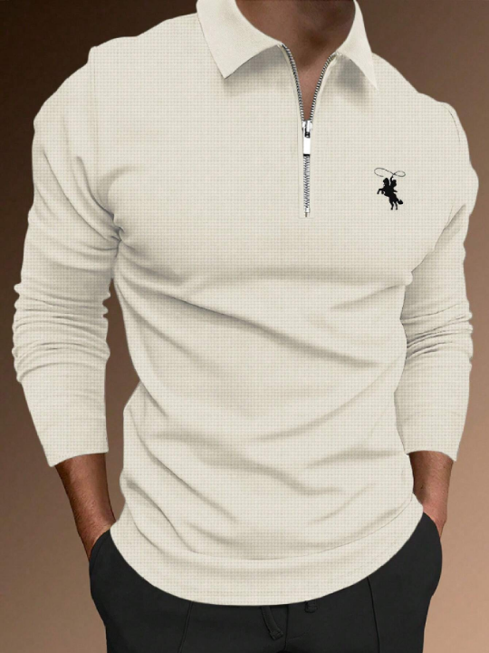 Manfinity Men Figure Graphic Quarter Zip Polo Shirt