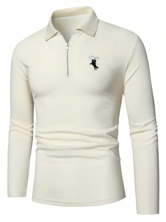 Manfinity Men Figure Graphic Quarter Zip Polo Shirt