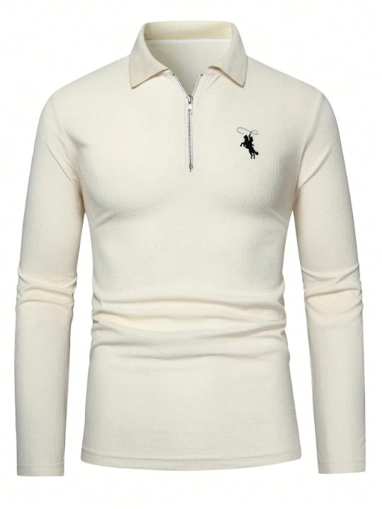 Manfinity Men Figure Graphic Quarter Zip Polo Shirt