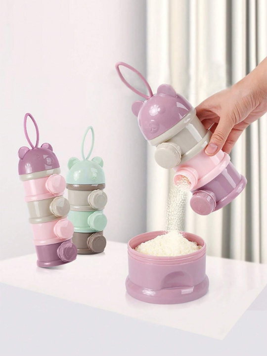 Cute Bear-Shaped Baby Portable Milk Powder Box, Multicolor Stackable Food Storage Container With Separate Layers, Large-Capacity Snack Box For Outdoor Feeding, Newborn Gift