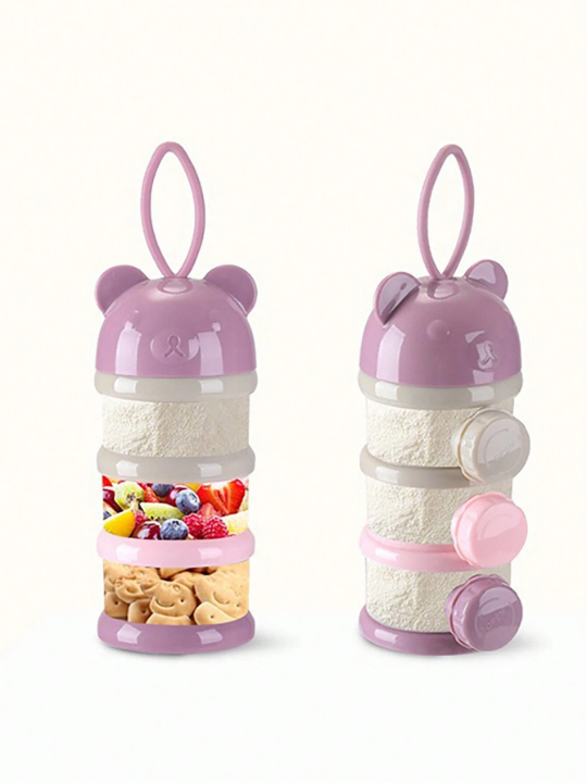 Cute Bear Portable Baby Formula Dispenser, Colorful Stackable Food Storage Container For Rice Powder, Large Independent Layer Snack Box For Feeding Outdoors, Newborn Gift