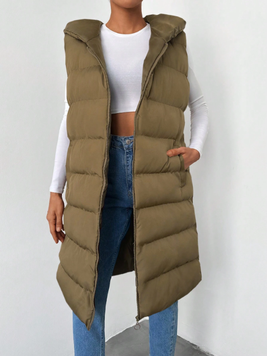 Zip Up Hooded Vest Puffer Coat