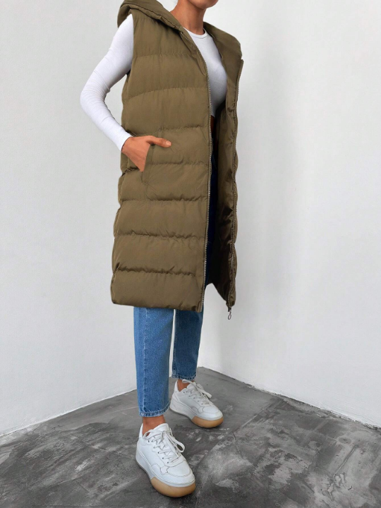 Zip Up Hooded Vest Puffer Coat