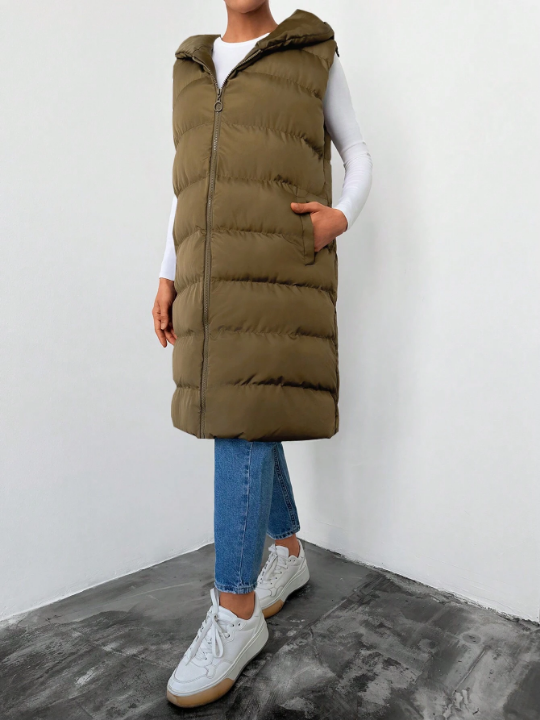 Zip Up Hooded Vest Puffer Coat