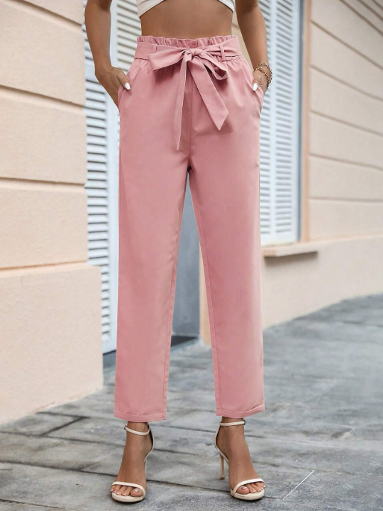 Priv Paperbag Waist Belted Straight Leg Pants